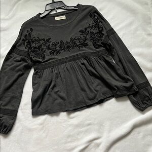Lucky Brand Black Embroidered Blouse